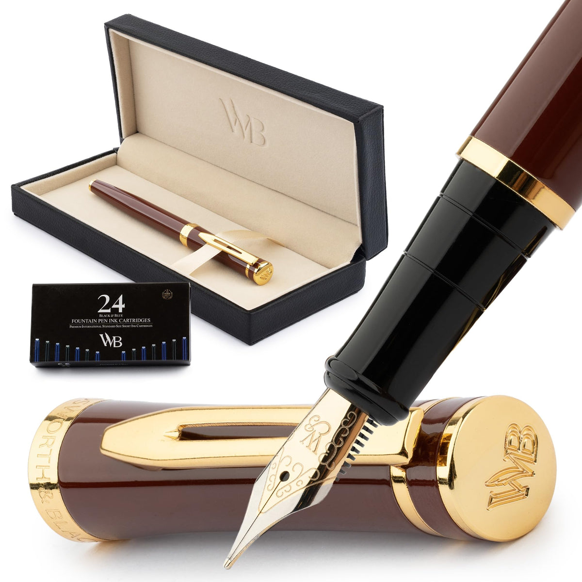 Wordsworth & Black Luxury Fountain Pen Set for Writing, Medium Nib, Silver