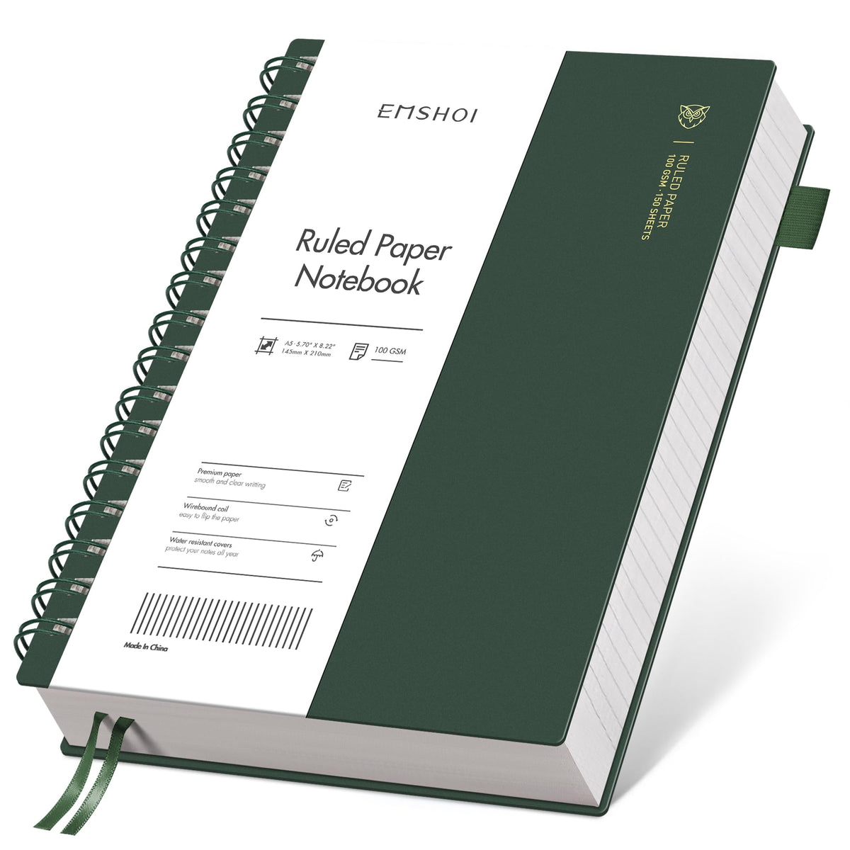 EMSHOI Lined Spiral Journal Notebook, 300 Pages, A5 Size (5.7'' x 8.2'')