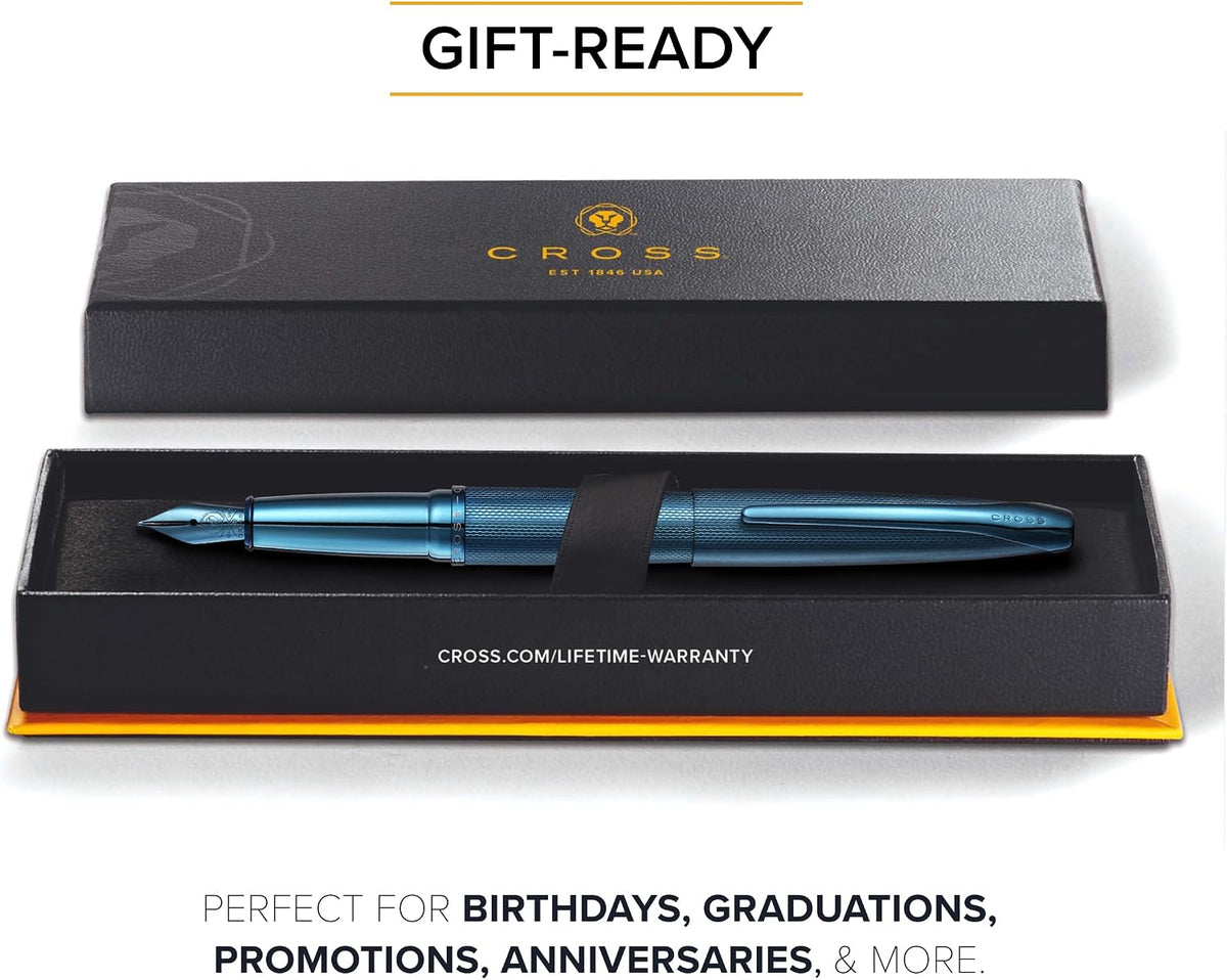Cross ATX Sandblasted Dark Blue Fountain Pen, Fine Nib, Black Ink