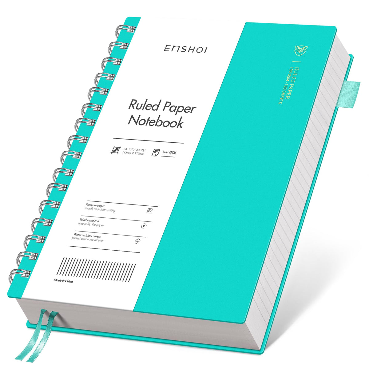 EMSHOI Lined Spiral Journal Notebook, 300 Pages, A5 Size (5.7'' x 8.2'')
