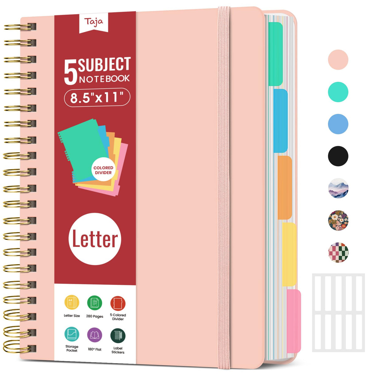 Taja Spiral Notebooks for Work 5 Subject Notebook with Removable Dividers