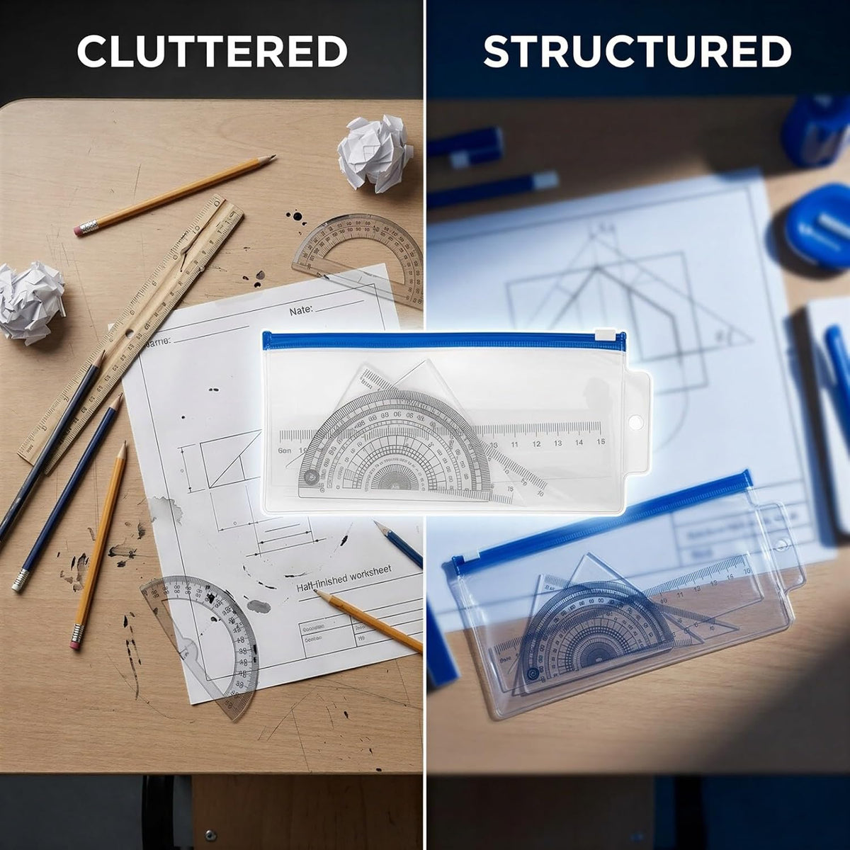 10 Pcs Ruler Set, Transparent Plastic Triangular Rulers, Protractors and Straightedge, Versatile Ruler Set for Drawing, Clear Markings, Metric and Imperial Scales, for Art Studio and Home Use