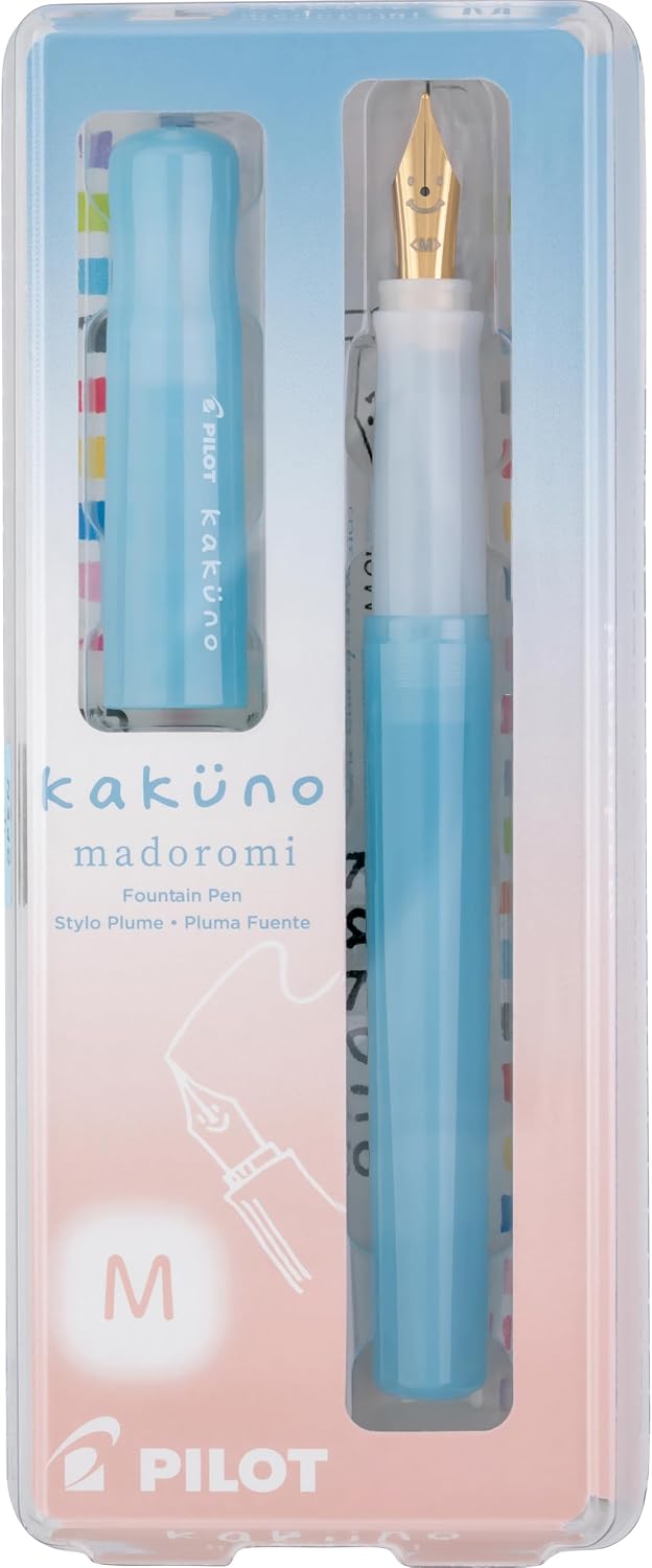 PILOT Kakuno Madoromi Fountain Pen - Azure Sky Light Blue Barrel, Medium Nib
