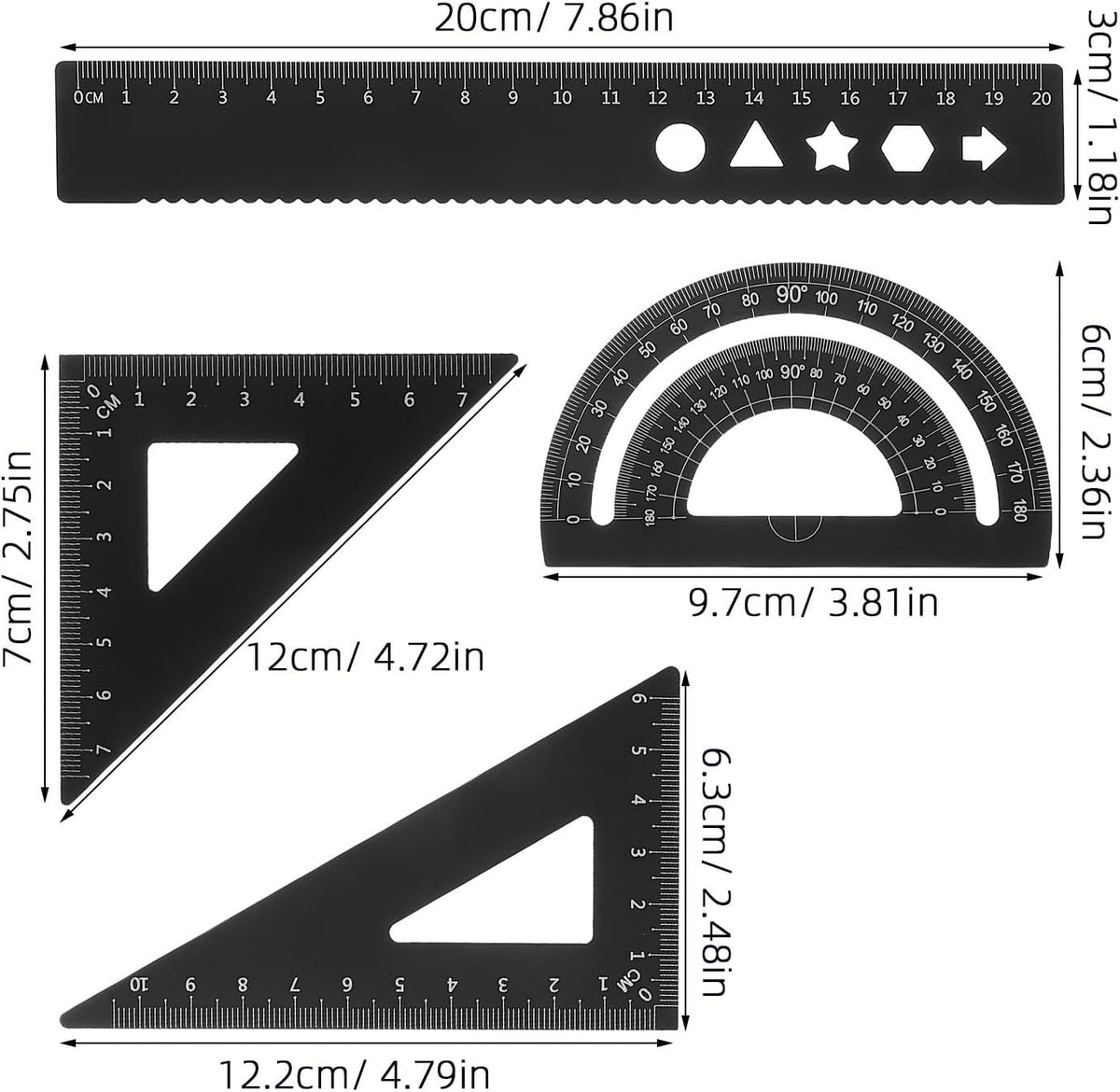 Metal Geometry Set Storage Box with Protractor Triangle Rulers 8pcs