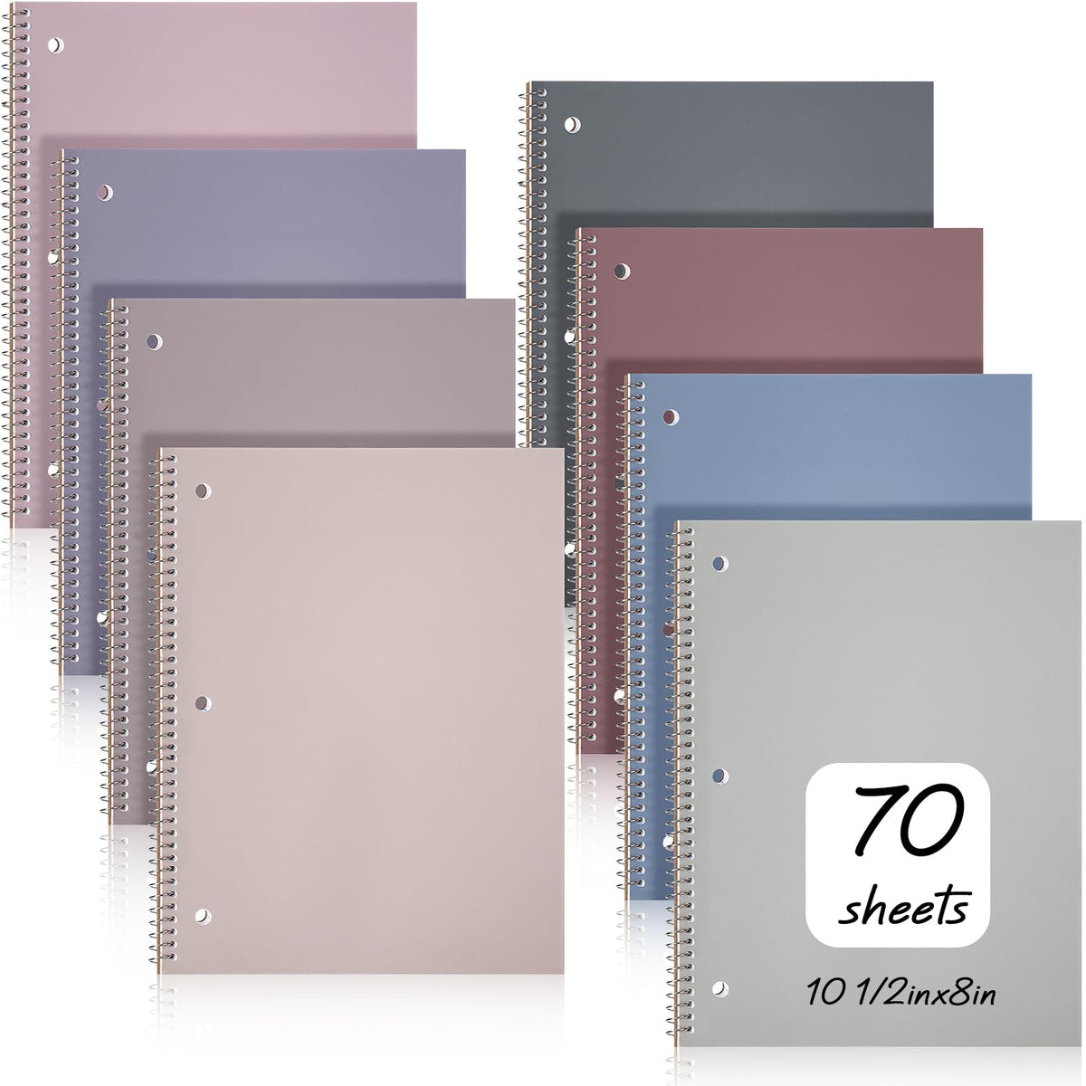 Teling 12 Pcs 1 Subject Spiral Notebook for Work College Ruled 8 x 10 1/2 Inch Spiral Journal Notebook 3 Hole Punched Paper Tear Line 70 Sheets Office School Study Supplies (Pastel Color)
