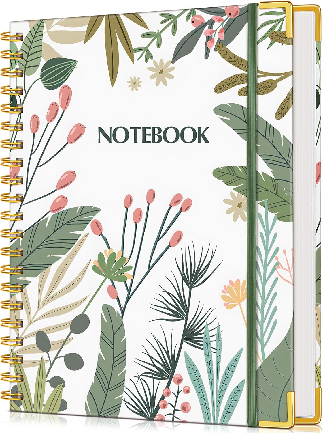 Lined Spiral Notebook Journal for Women, 200 Pages Aesthetic Notebooks 8.5” x 11”, A4 Large Hardcover Spiral Journals with 100 GSM Thick Paper, Cute College Ruled Notebook for Writing Work School, Colorful Botanicals