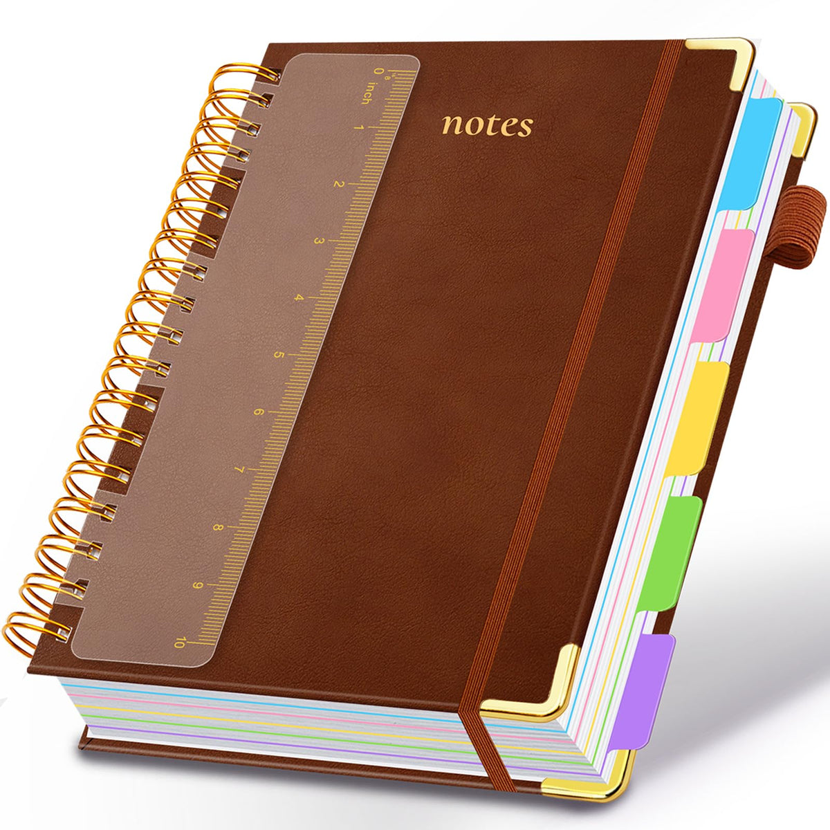 Hardcover Spiral Notebook 8"x10" Journal Notebook with Tabs and Removable Dividers 300 Pages 5 Subject Notebook College Ruled, Faux Leather Spiral Bound Notebook for Women School Work (Purple)