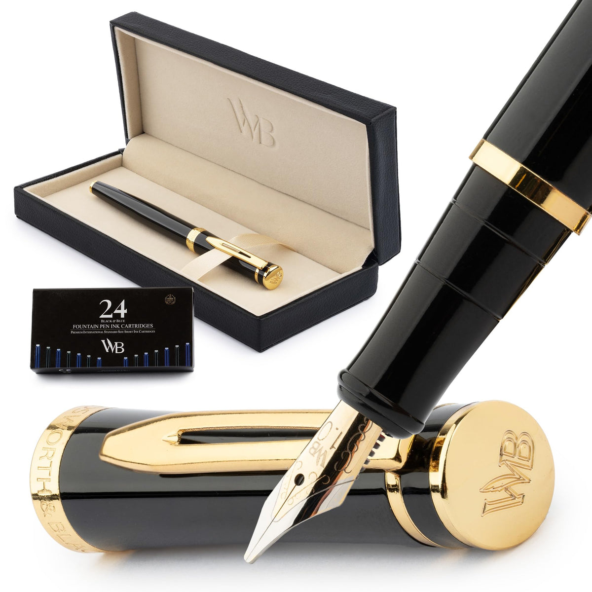 Wordsworth & Black Luxury Fountain Pen Set for Writing, Medium Nib, Silver