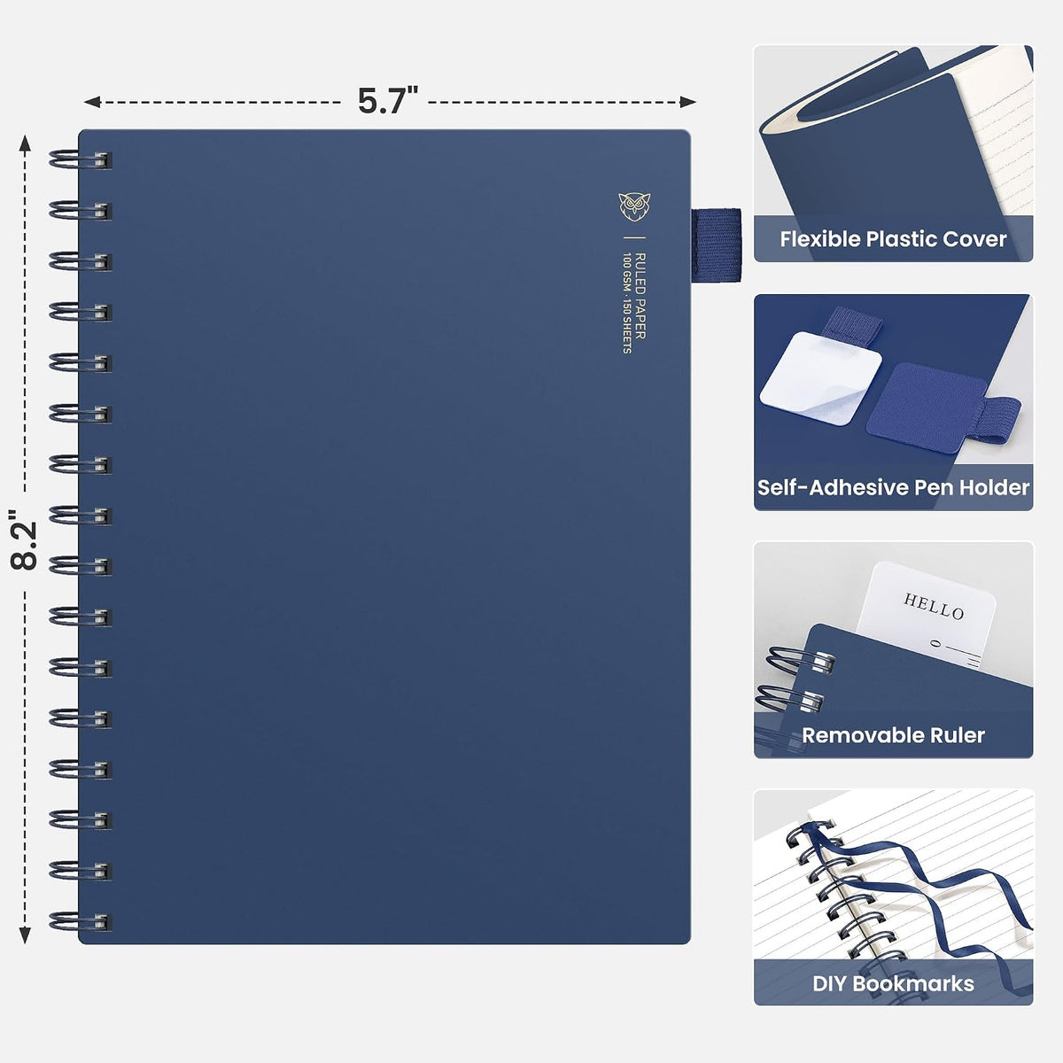 EMSHOI Lined Spiral Journal Notebook, 300 Pages, A5 Size (5.7'' x 8.2'')