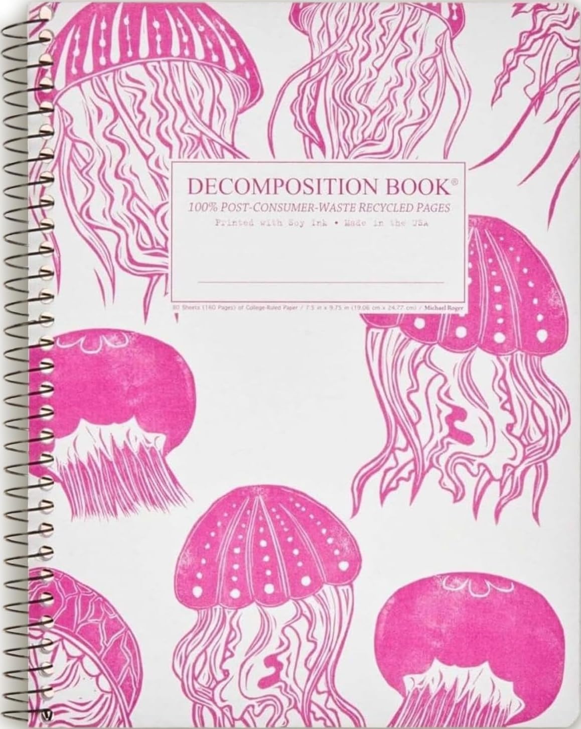 Decomposition Jellyfish College Ruled Spiral Notebook - 9.75 x 7.5 Journal with 160 Lined Pages - 100% Recycled Paper - Cute Notebooks for School Supplies, Home & Office - Made in USA