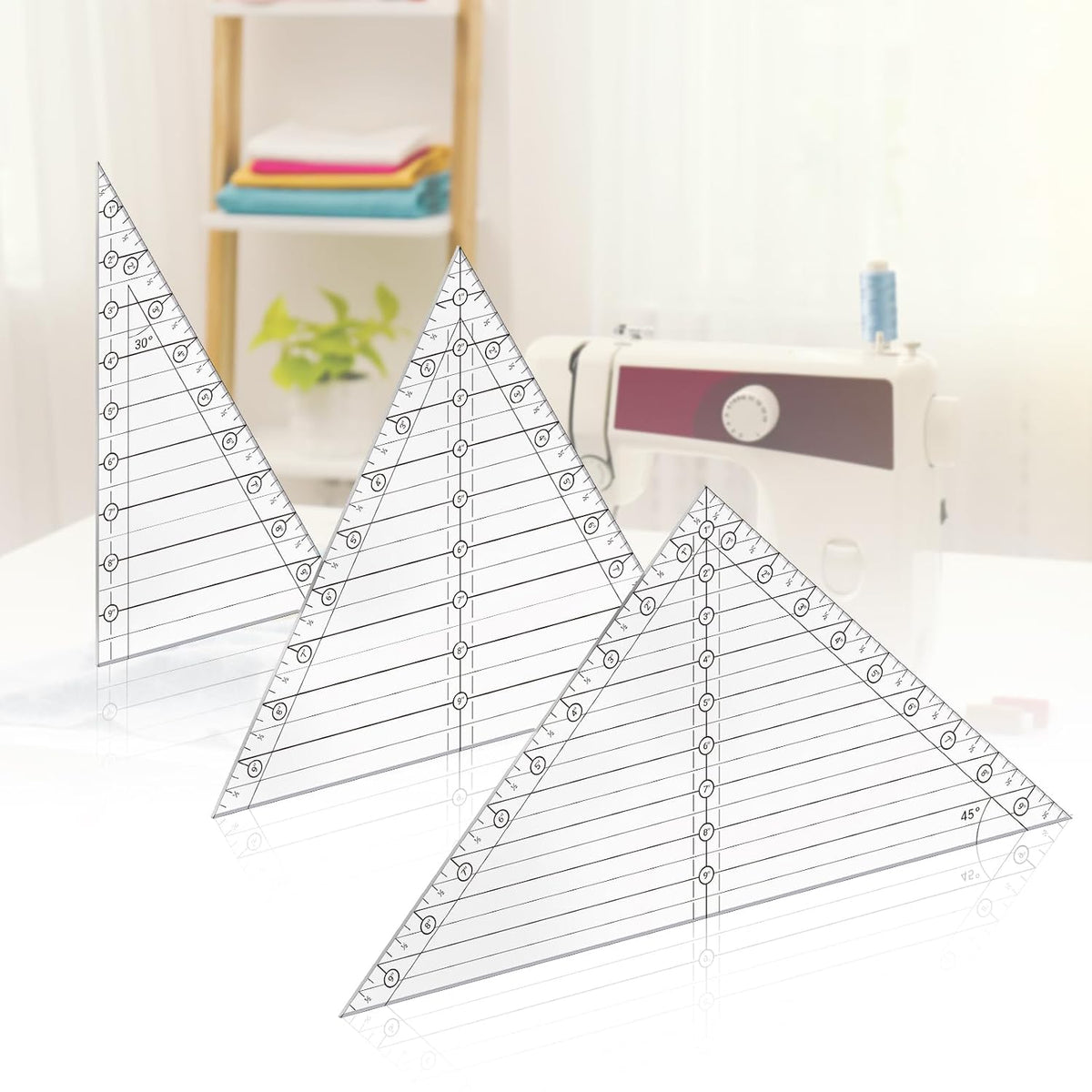 Watersay 3 Pcs 45°/30°/60° Angles Triangle Quilting Ruler 10 Inch Acrylic
