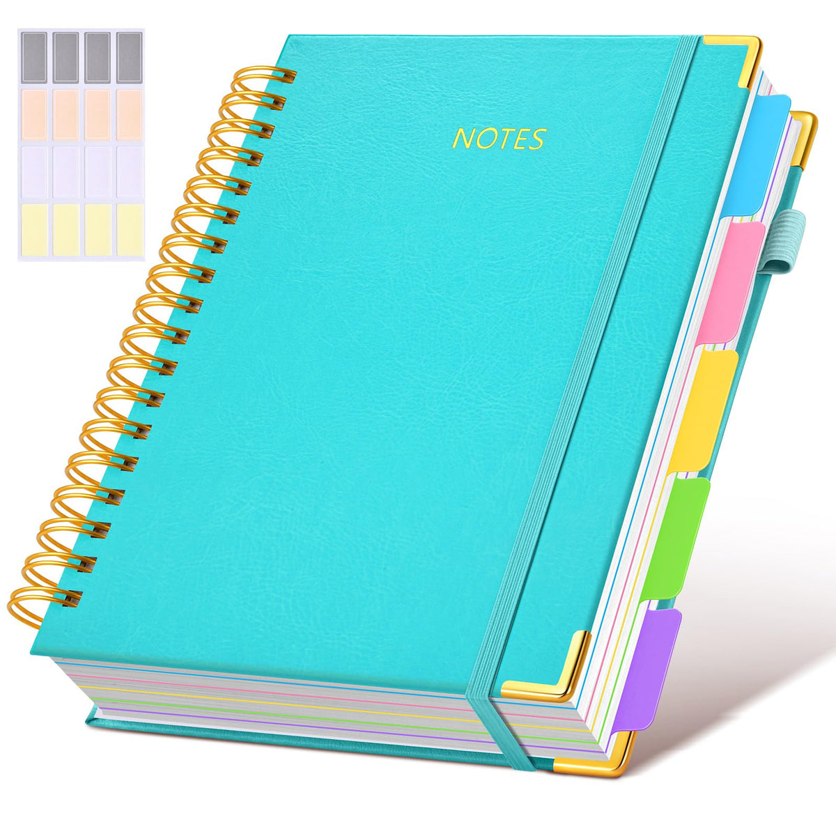 Hardcover Spiral Notebook journal with Removable Dividers Tabs, 300 Pages Leather 5 Subject Notebook College Ruled, 8"x10" Large B5 Notebooks for Work School Note taking, Lined Journal for Women,Green