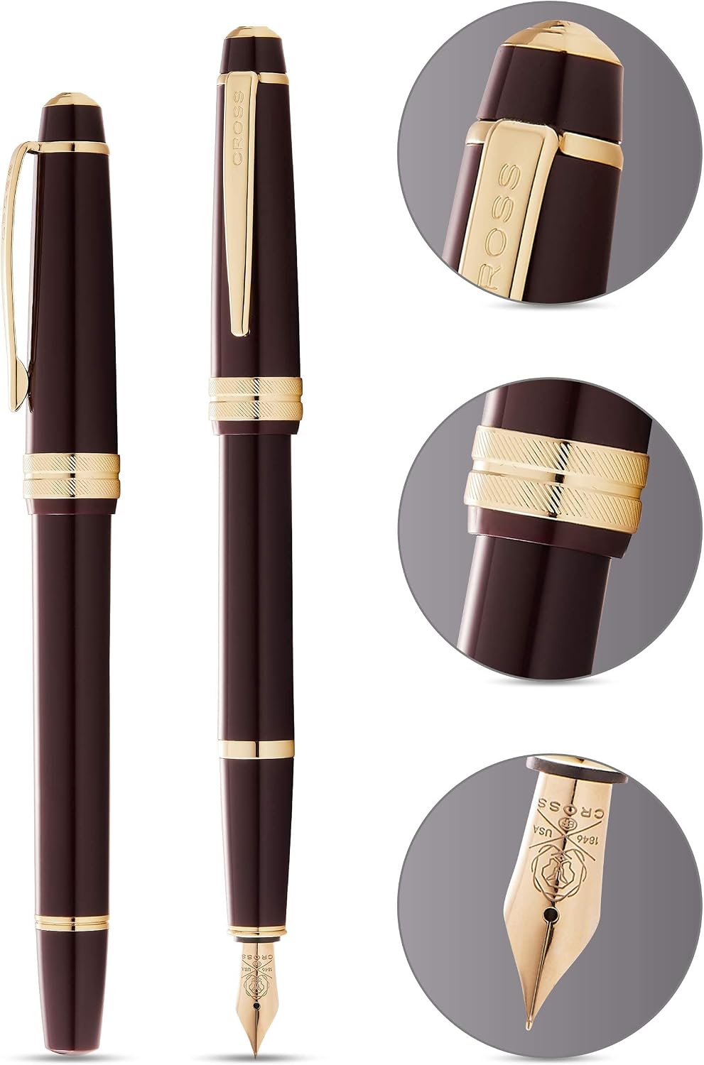 Cross Bailey Light Polished Burgundy Fountain Pen, Black Ink