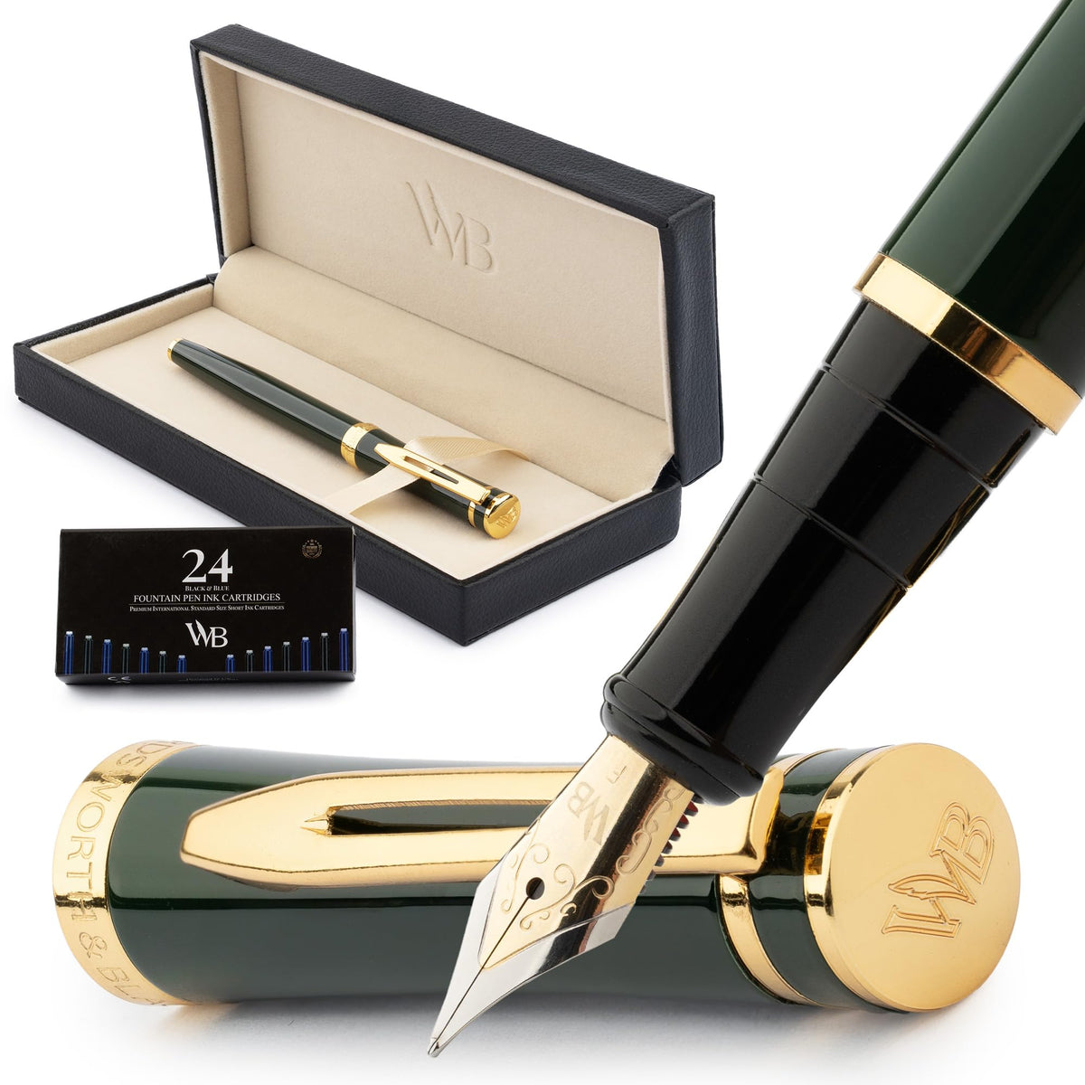 Wordsworth & Black Luxury Fountain Pen Set for Writing, Medium Nib, Silver