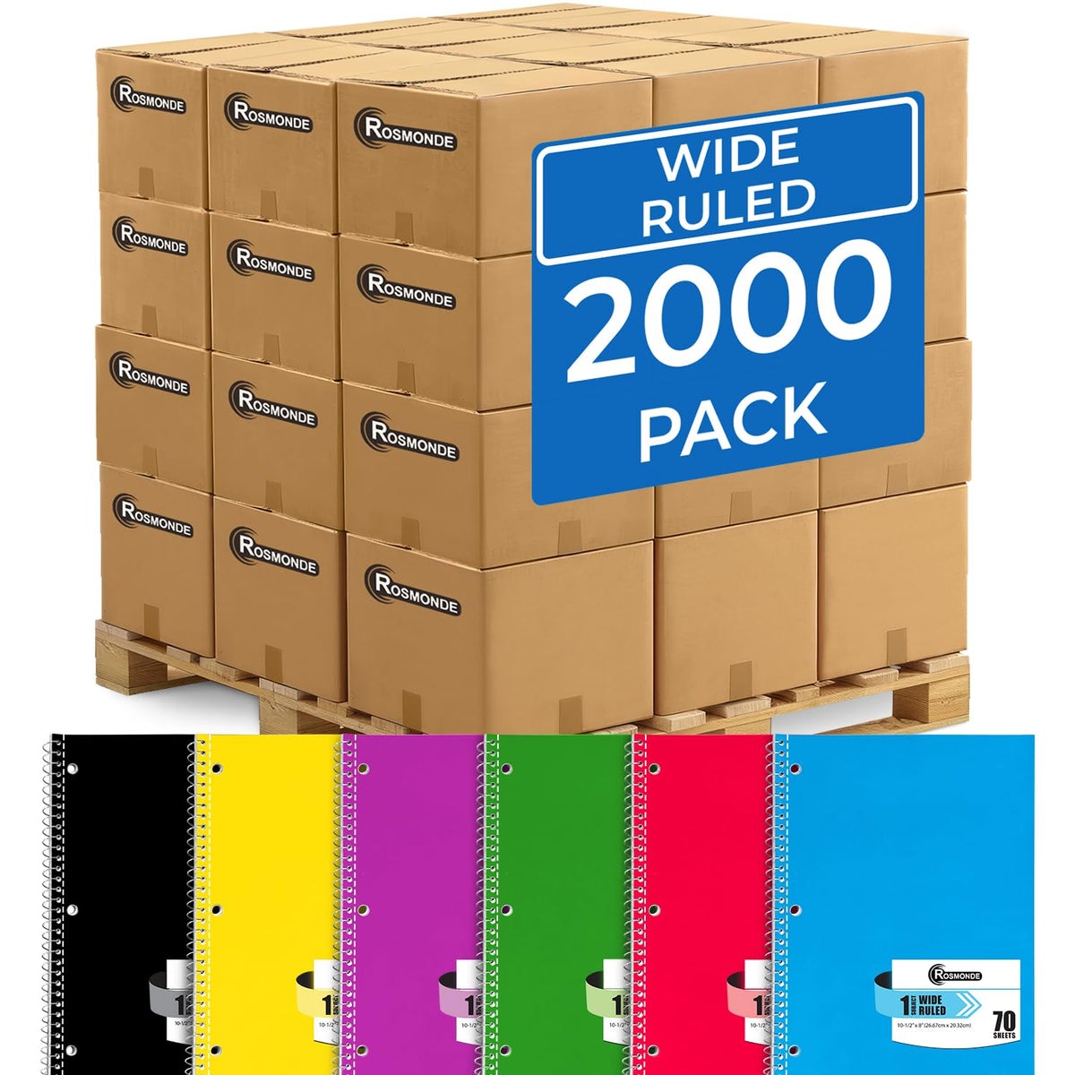 Rosmonde 24 Pack, 5 Subject Notebook Wide Ruled, 150 Sheets (300 Pages)