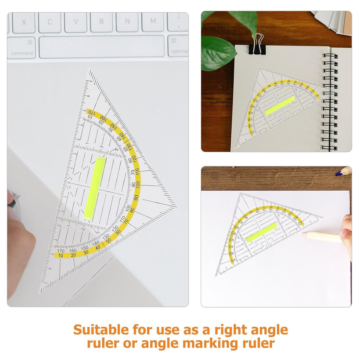 10pcs Triangle Ruler with Handle, Plastic Angle Measuring Tool