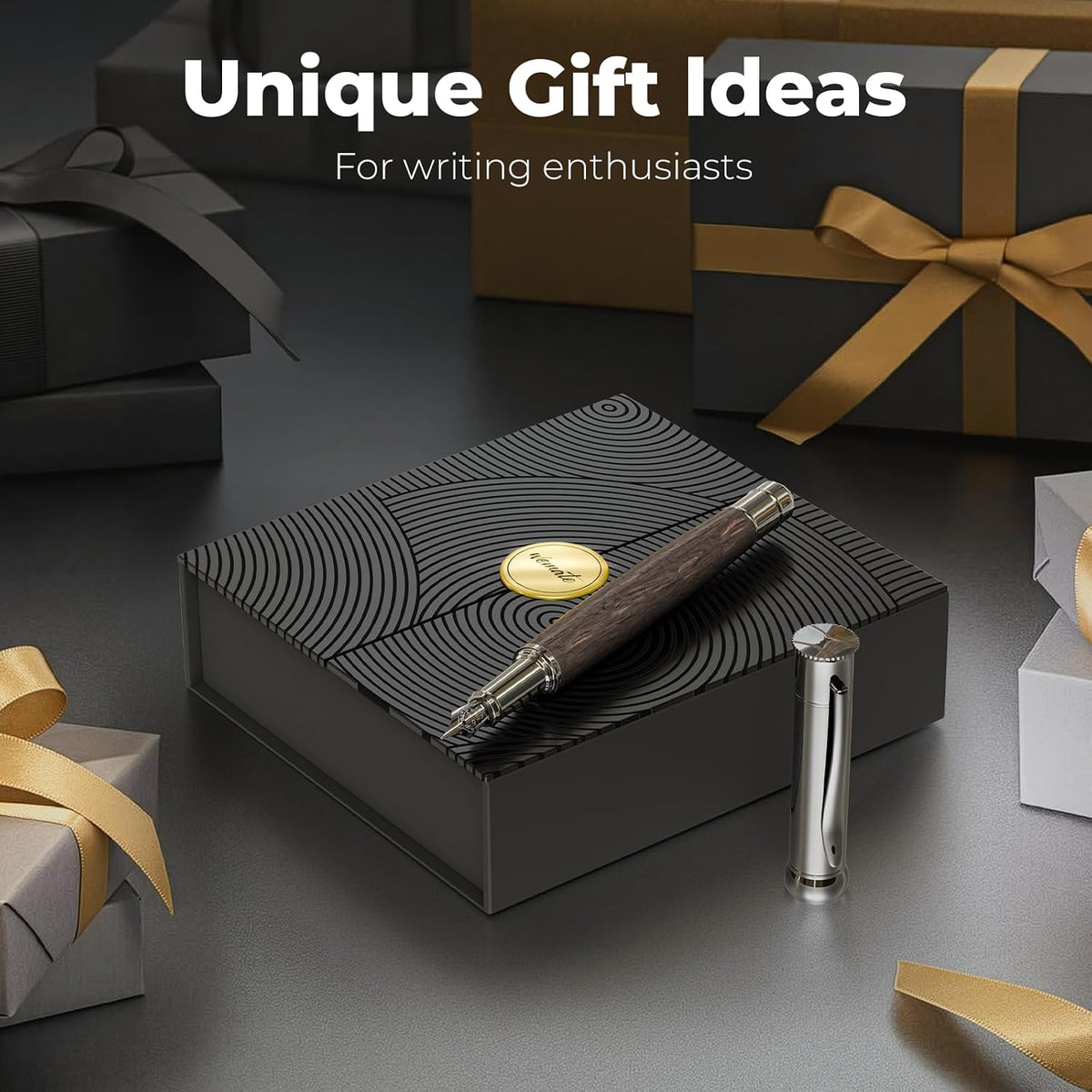 WEMATE Fountain Pen Set for Writing, Fine Nib, Black Oak