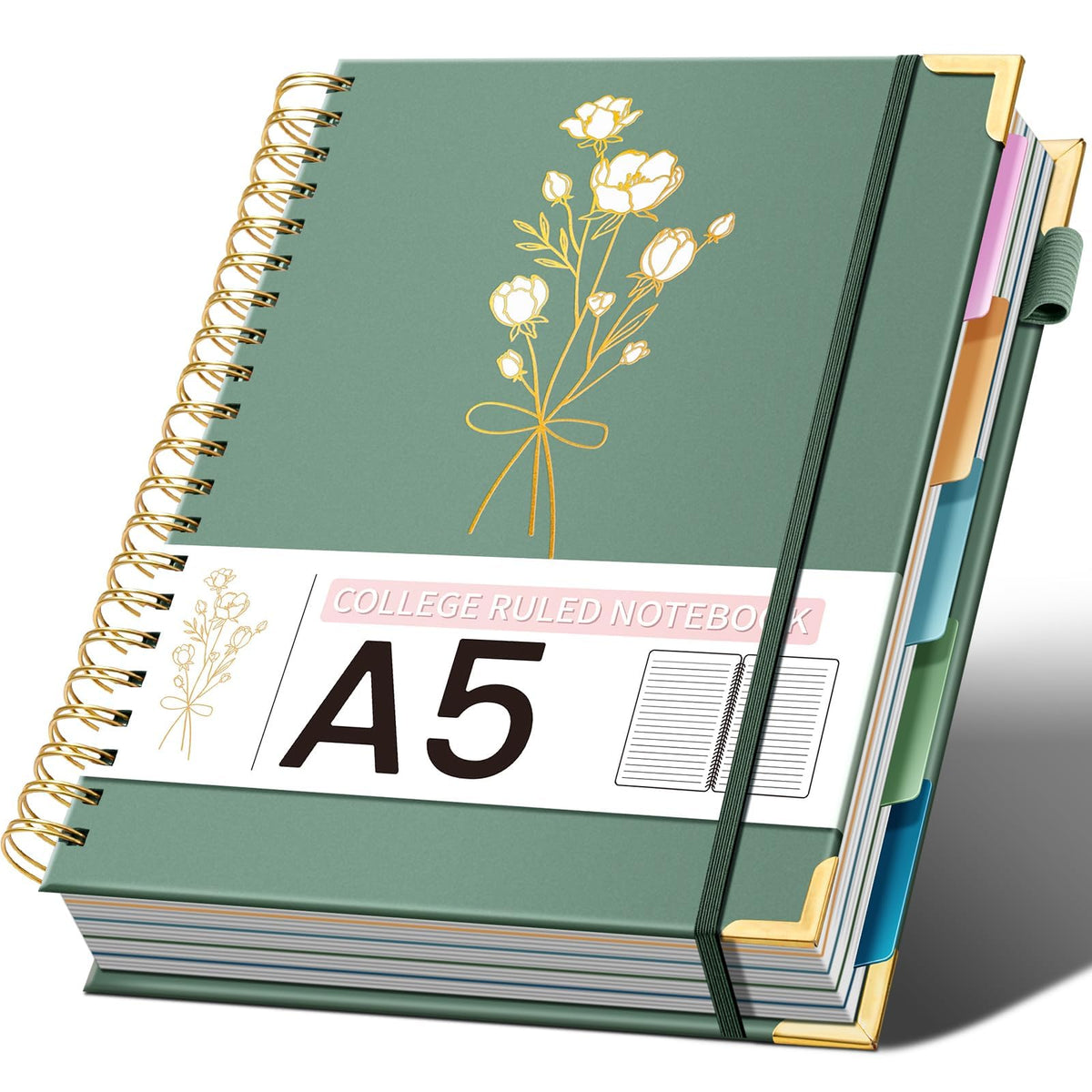 Ovesmusl 5-Subject Hardcover Spiral Notebook, 8.5" x 11", College Ruled