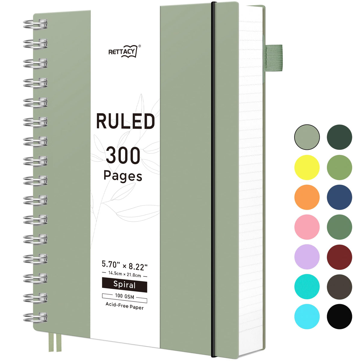 RETTACY Spiral College Ruled Notebook, 300 Pages, A5 Size (5.7" x 8.2")
