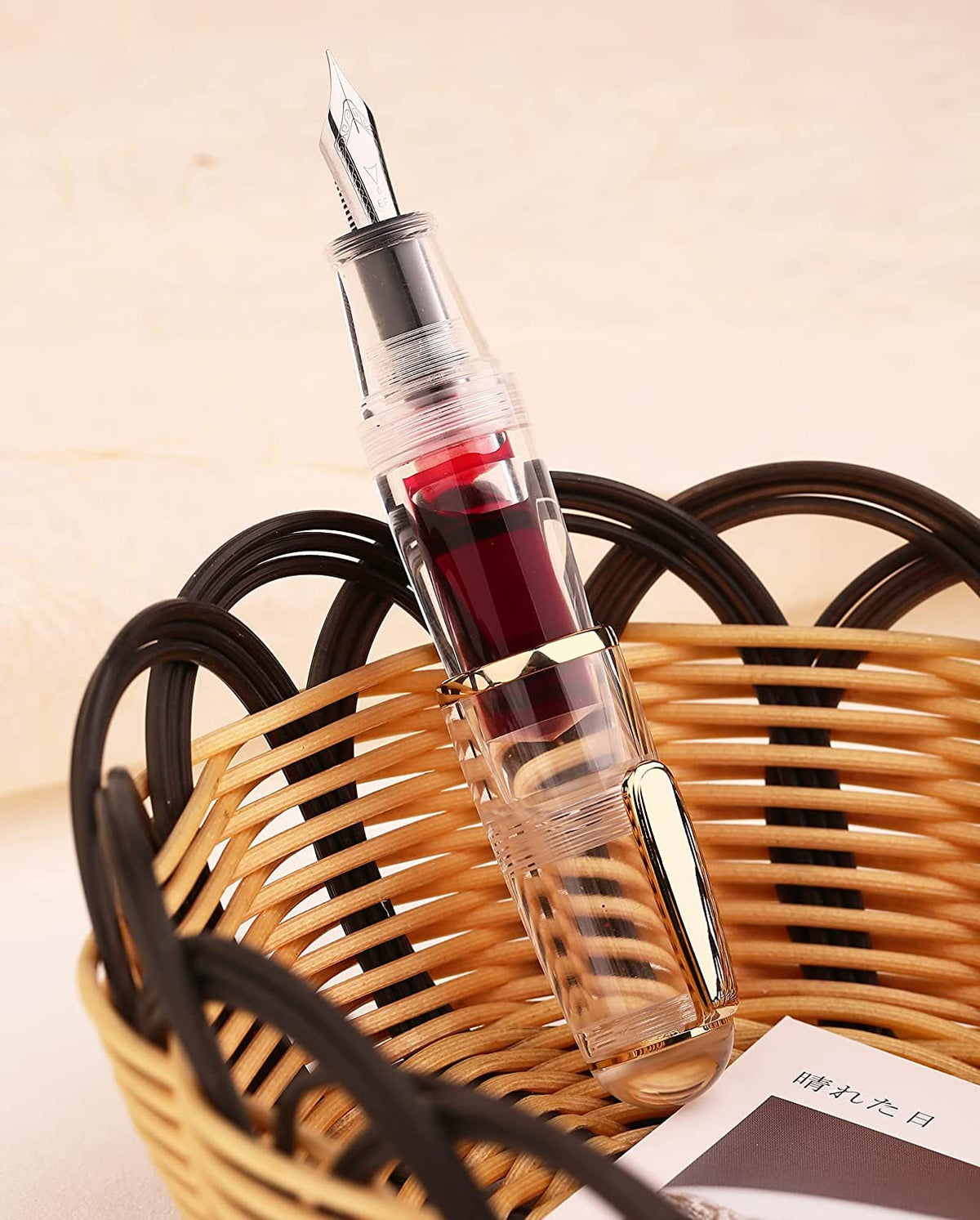 Lanxivi Majohn Q1 Fountain Pen Bent Nib Fude Pen, Little Fat Man Transparent Eyedropper Filling Pocket Pen Large Capacity