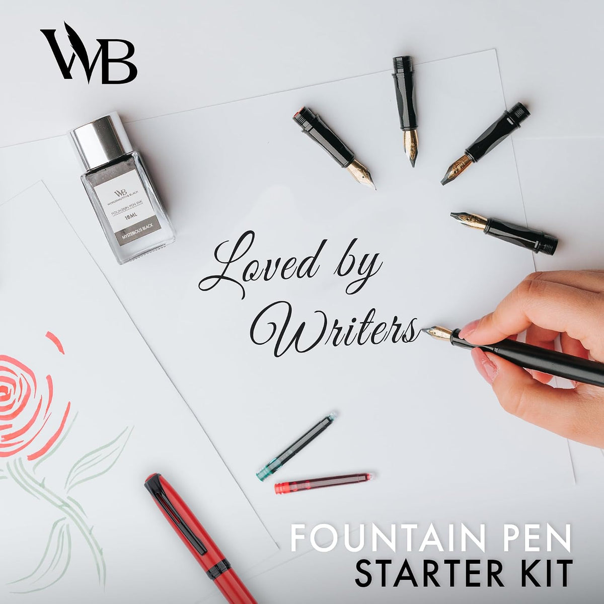 Wordsworth & Black Fountain Pen Set for Beginners, Calligraphy Kit, Black