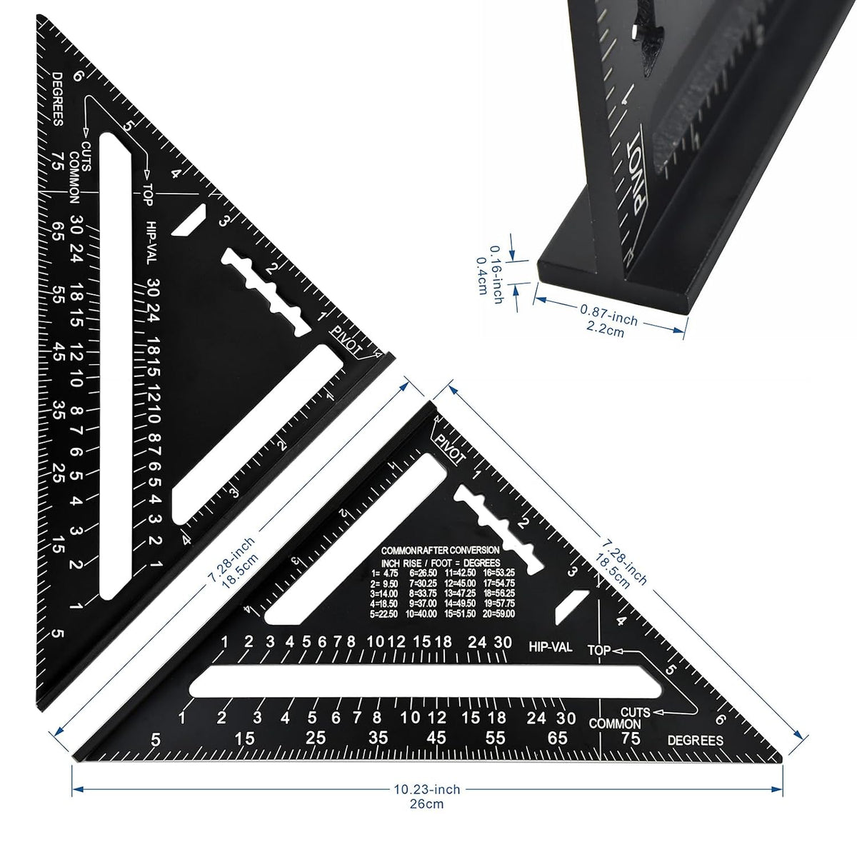 FEIRONG 3-in-1 Carpenter Square Tools,7" Triangle Square 10" L Shaped Ruler and Carpenter Pencil,Framing Square for Furniture and Cabinet Making