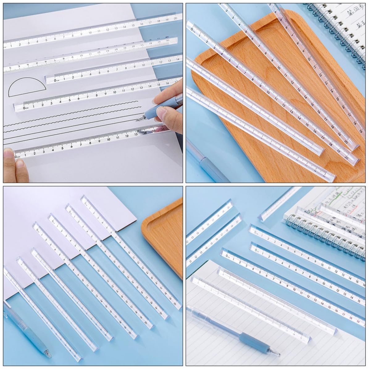 Triangular Ruler 20cm 10 Piece Plastic Set for Drafting Practice