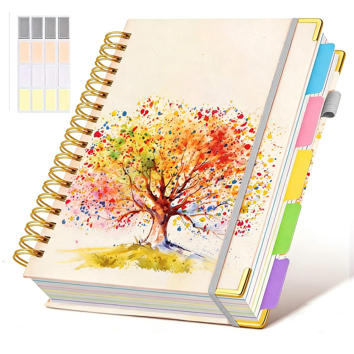 Hardcover Spiral Notebook journal with Removable Dividers Tabs, 300 Pages Leather 5 Subject Notebook College Ruled, 8"x10" Large B5 Notebooks for Work School Note taking, Lined Journal for Women,Green