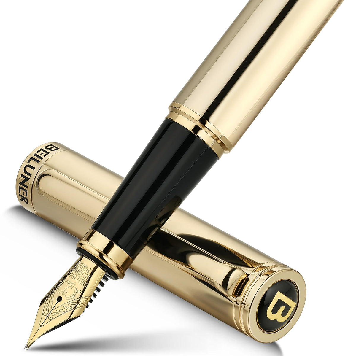 BEILUNER Blue Fountain Pen, 24K Gold Accents, Gorgeous 24K Gilded Nib(Fine)