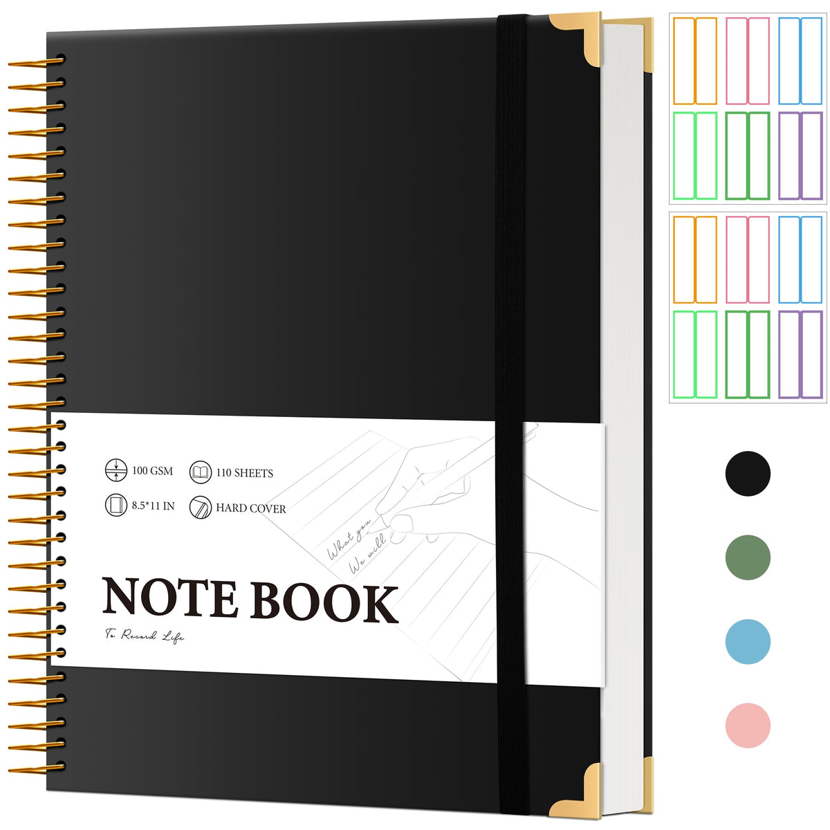 Large Hardcover Spiral Notebook College Ruled 8.5 X 11 with Stickers, Blue