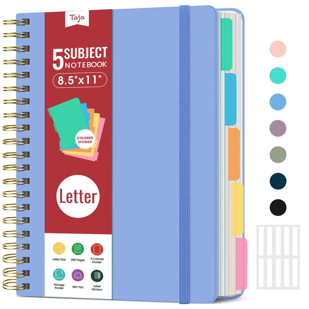 Taja Spiral Notebooks for Work 5 Subject Notebook with Removable Dividers