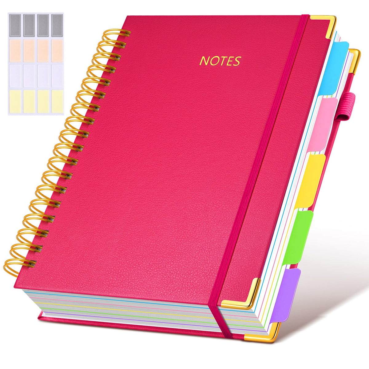 Hardcover Spiral Notebook journal with Removable Dividers Tabs, 300 Pages Leather 5 Subject Notebook College Ruled, 8"x10" Large B5 Notebooks for Work School Note taking, Lined Journal for Women,Green