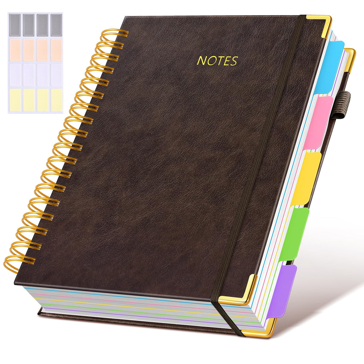 Hardcover Spiral Notebook journal with Removable Dividers Tabs, 300 Pages Leather 5 Subject Notebook College Ruled, 8"x10" Large B5 Notebooks for Work School Note taking, Lined Journal for Women,Green