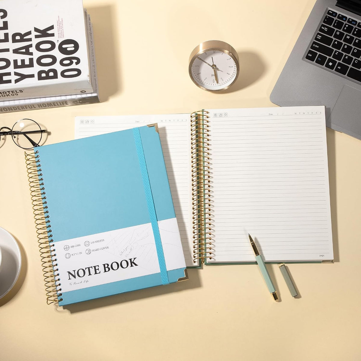 Large Hardcover Spiral Notebook College Ruled 8.5 X 11 with Stickers, Blue