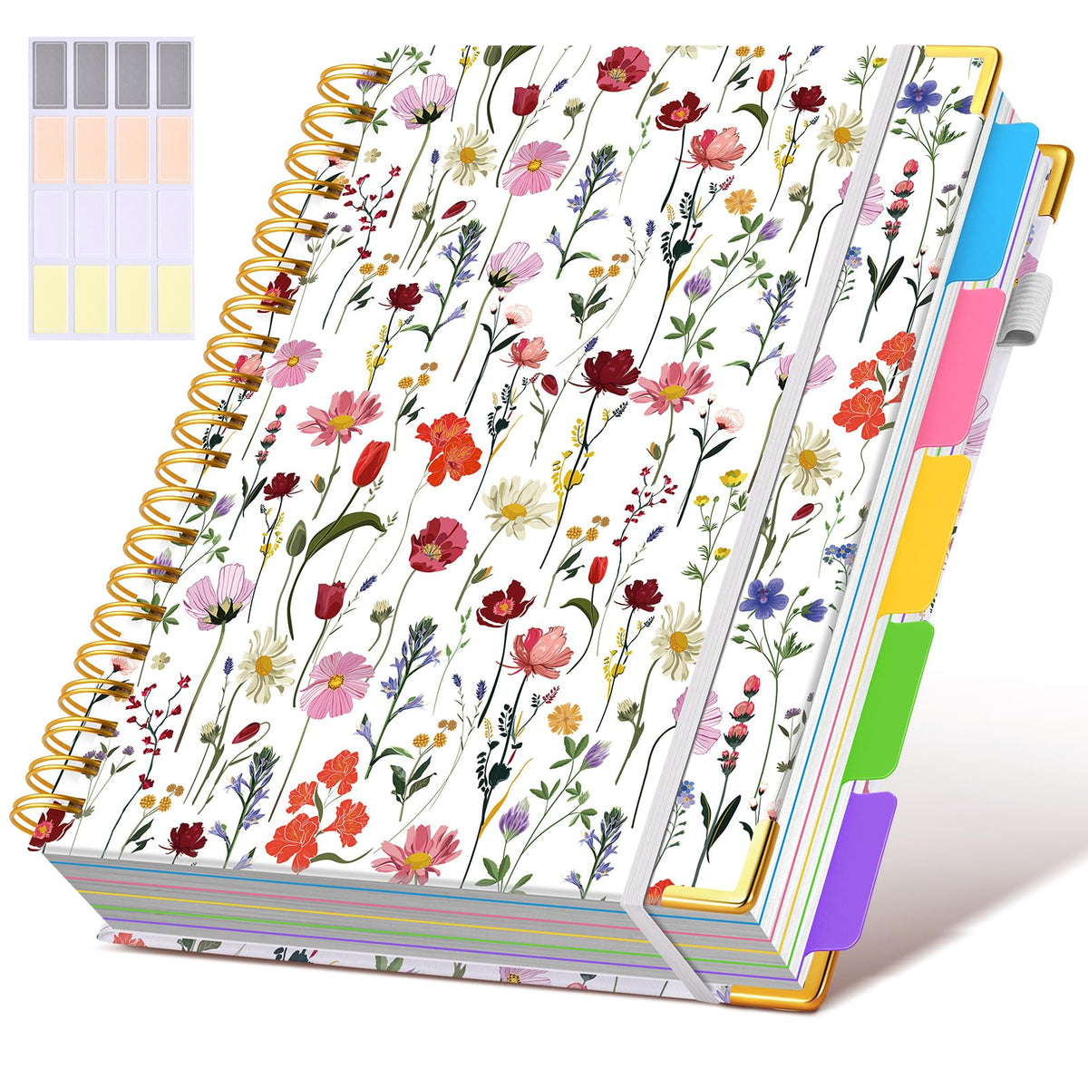 Hardcover Spiral Notebook journal with Removable Dividers Tabs, 300 Pages Leather 5 Subject Notebook College Ruled, 8"x10" Large B5 Notebooks for Work School Note taking, Lined Journal for Women,Green