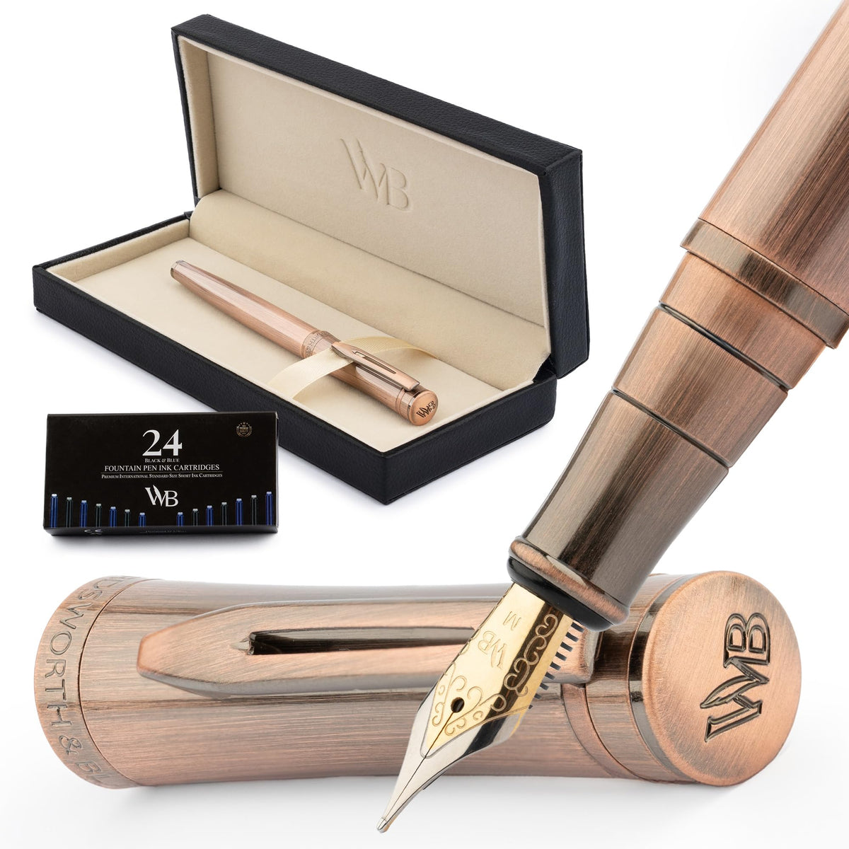 Wordsworth & Black Luxury Fountain Pen Set for Writing, Medium Nib, Silver