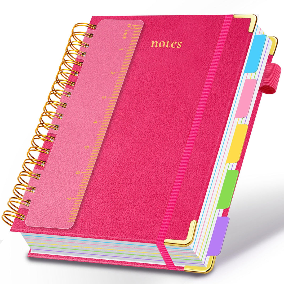 Hardcover Spiral Notebook 8"x10" Journal Notebook with Tabs and Removable Dividers 300 Pages 5 Subject Notebook College Ruled, Faux Leather Spiral Bound Notebook for Women School Work (Purple)