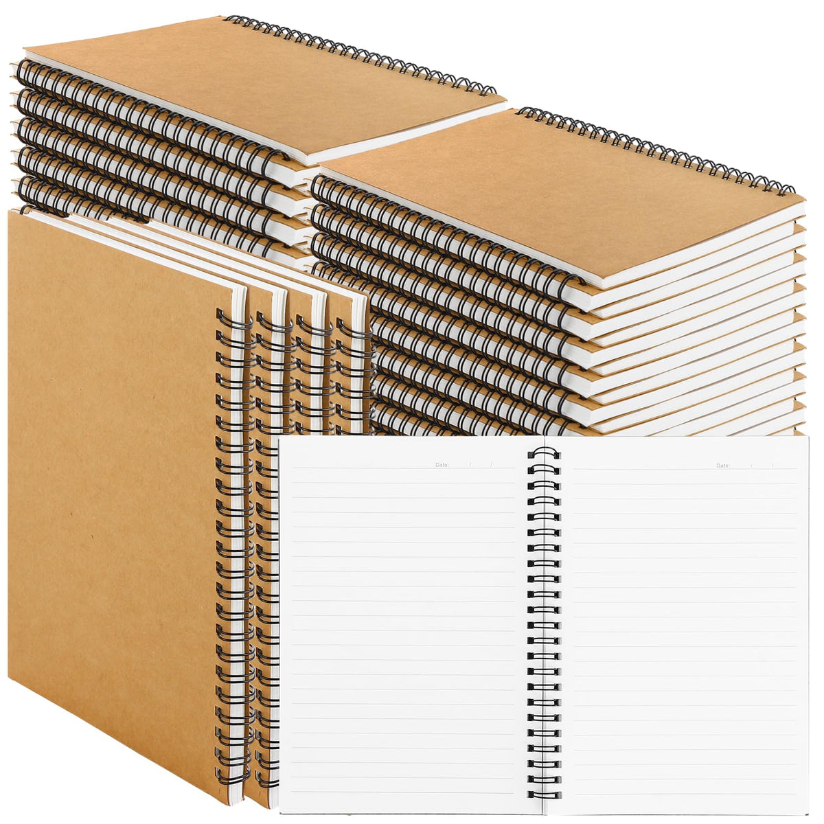 MIVIDE 24 Pack A5 Bulk Spiral Notebooks with Kraft Cover, 8.3 x 5.8 Inch 60 Pages Hardcover Spiral Lined Notebook Journal, Lined Travel Bulk Writing Paper Notebook for School Business Office Supplies