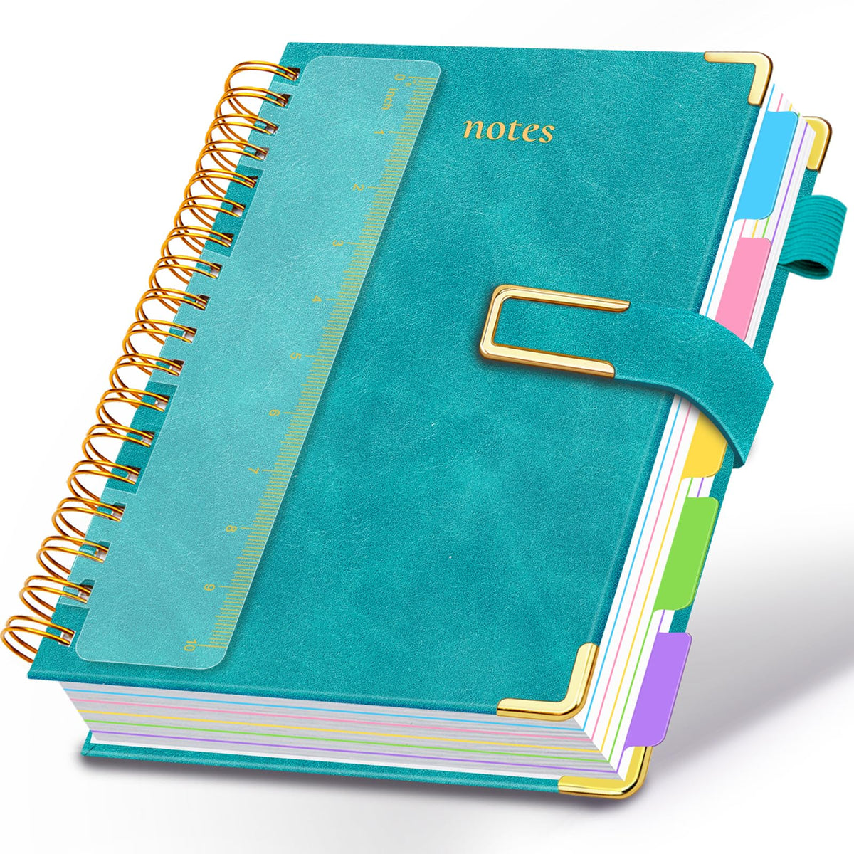 Hardcover Spiral Notebook College Ruled, 6.2"x 8.2" Leather Journal Notebook with Magnetic Closure, 300 Pages 5 Subject Notebook with Dividers Tabs Journal for Women Men, Work, School(Sage Green)