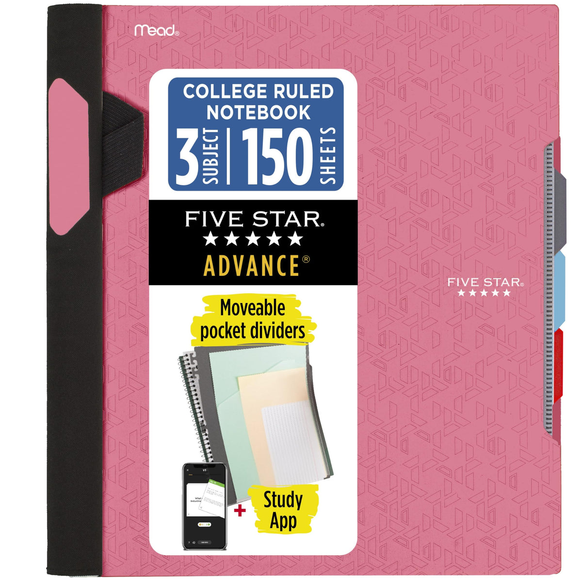 Five Star Advance Spiral Notebook + Study App, 3 Subject, College Ruled Paper, 8-1/2" x 11", 150 Sheets, Spiral Guard, Movable Tabbed Dividers, Pacific Blue (73138)