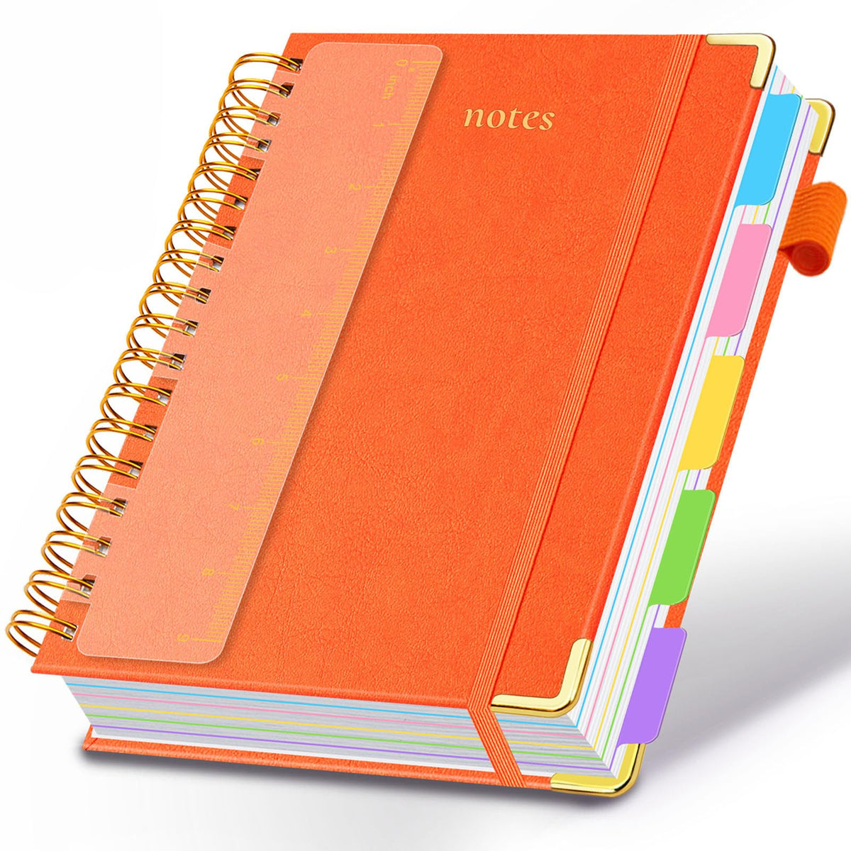 Hardcover Spiral Notebook 8"x10" Journal Notebook with Tabs and Removable Dividers 300 Pages 5 Subject Notebook College Ruled, Faux Leather Spiral Bound Notebook for Women School Work (Purple)