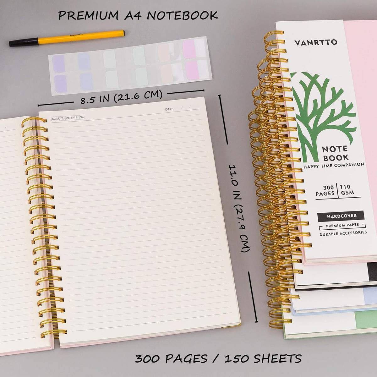 VANRTTO Hardcover Spiral Notebook 8.5x11 IN Notebooks College Ruled Green