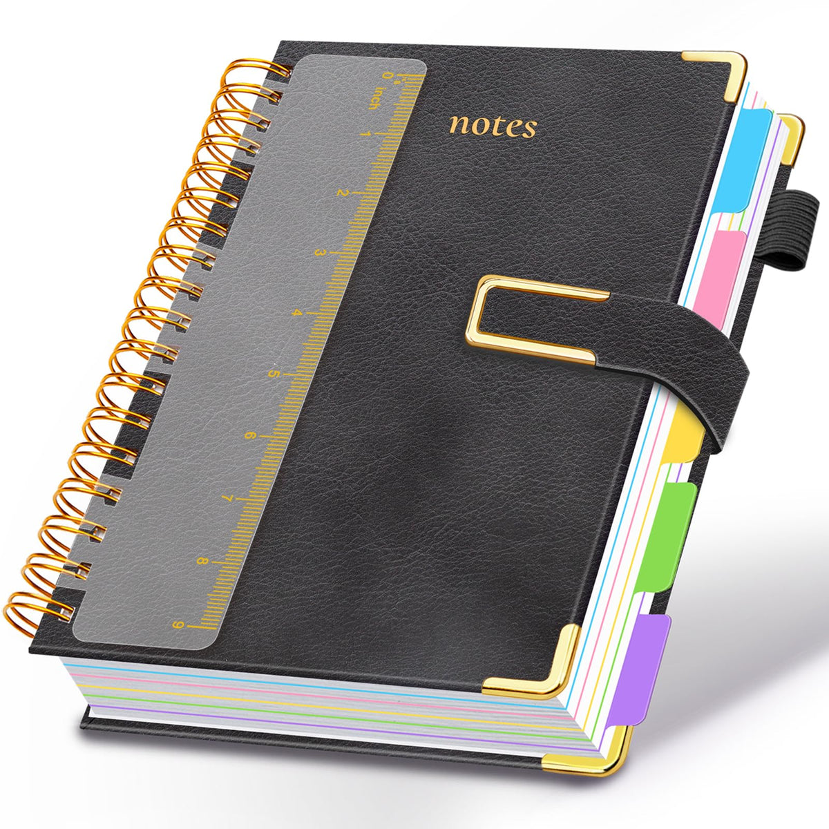 Hardcover Spiral Notebook College Ruled, 6.2"x 8.2" Leather Journal Notebook with Magnetic Closure, 300 Pages 5 Subject Notebook with Dividers Tabs Journal for Women Men, Work, School(Sage Green)