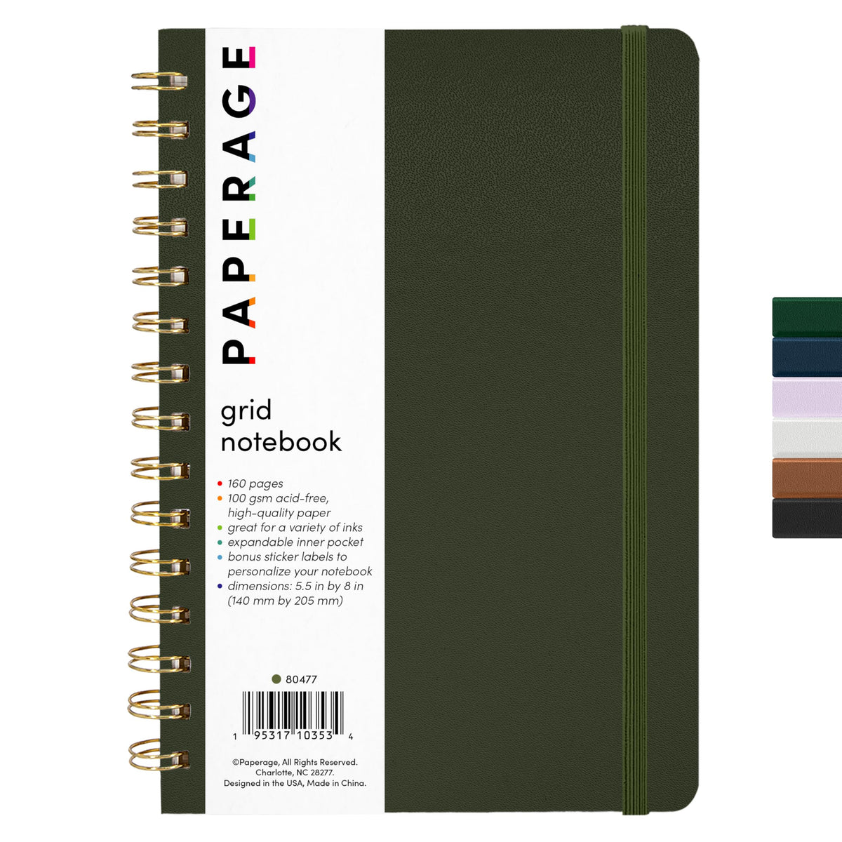 PAPERAGE Lined Spiral Journal Notebook, (Burgundy, Navy, Olive Green), 3 Pack, 160 Pages, Medium 5.5 inches x 8 inches - 100 GSM Thick Paper, Hardcover, Double-Wire Spiral Journal & Notebook
