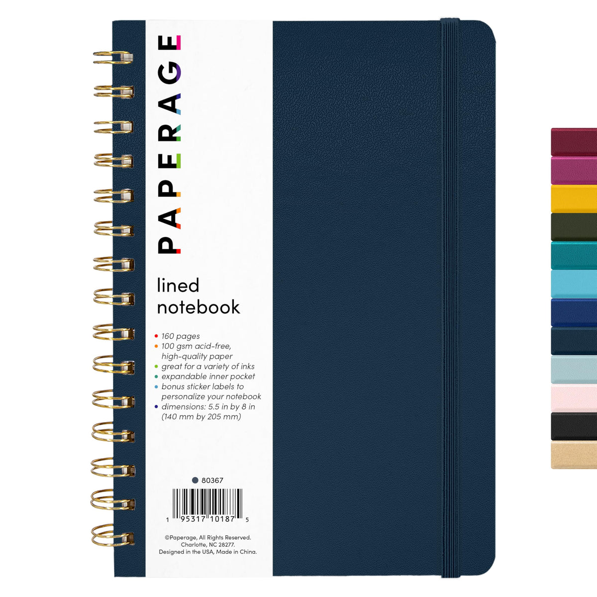 PAPERAGE Lined Spiral Journal Notebook, (Burgundy, Navy, Olive Green), 3 Pack, 160 Pages, Medium 5.5 inches x 8 inches - 100 GSM Thick Paper, Hardcover, Double-Wire Spiral Journal & Notebook