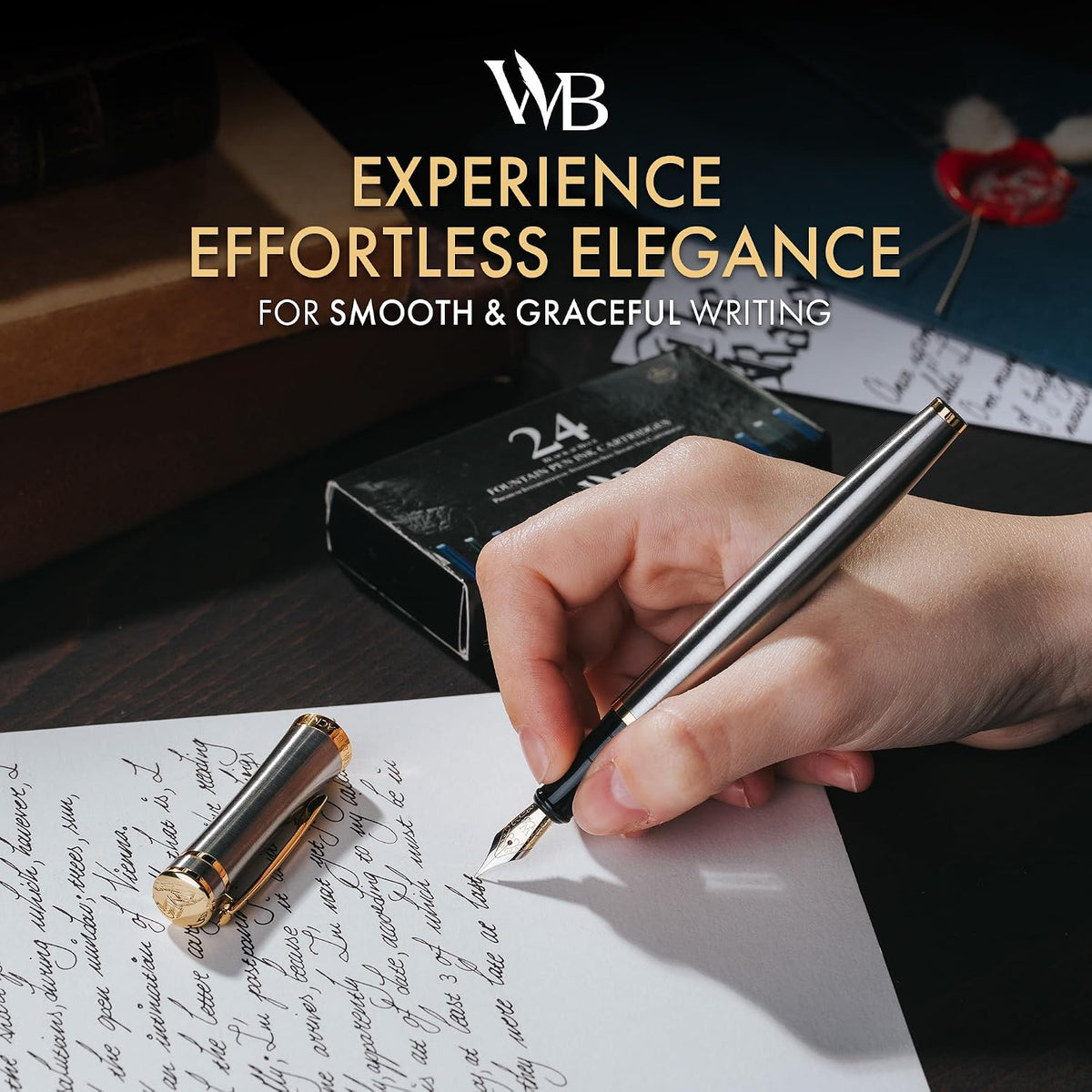 Wordsworth & Black Luxury Fountain Pen Set for Writing, Medium Nib, Silver