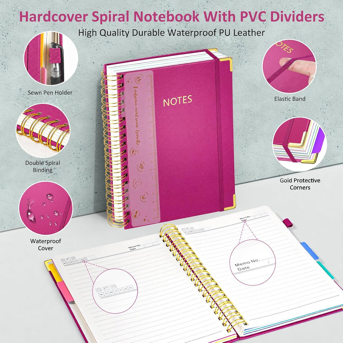 Hardcover Multi Subject Spiral Notebook with Tabs, Large B5 for Work
