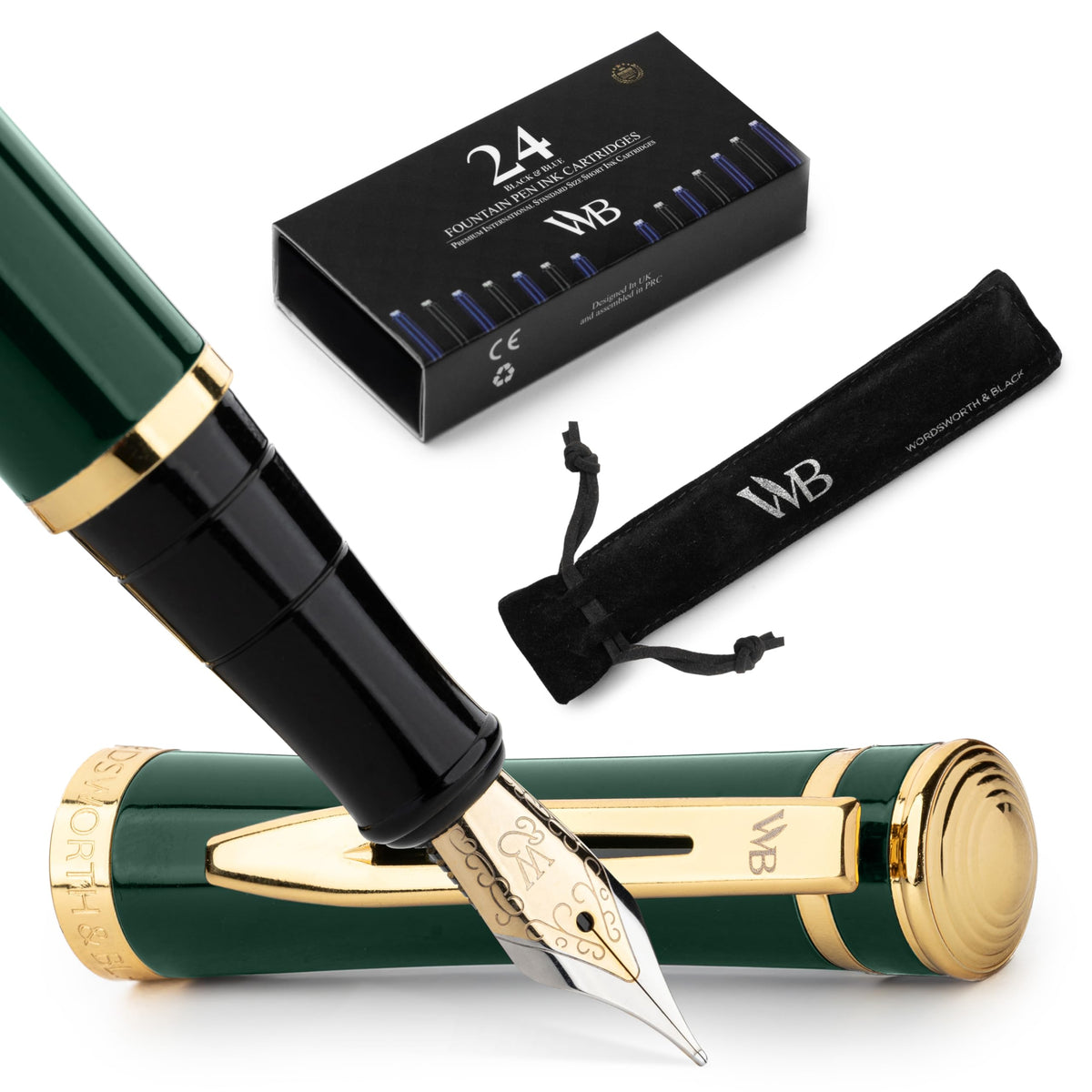 Wordsworth & Black Fountain Pen Set for Writing, Extra Fine Nib, Silver