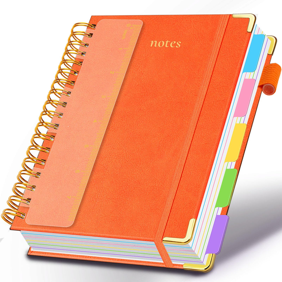 Hardcover Spiral Notebook 8"x10" Journal Notebook with Tabs and Removable Dividers 300 Pages 5 Subject Notebook College Ruled, Faux Leather Spiral Bound Notebook for Women School Work (Purple)