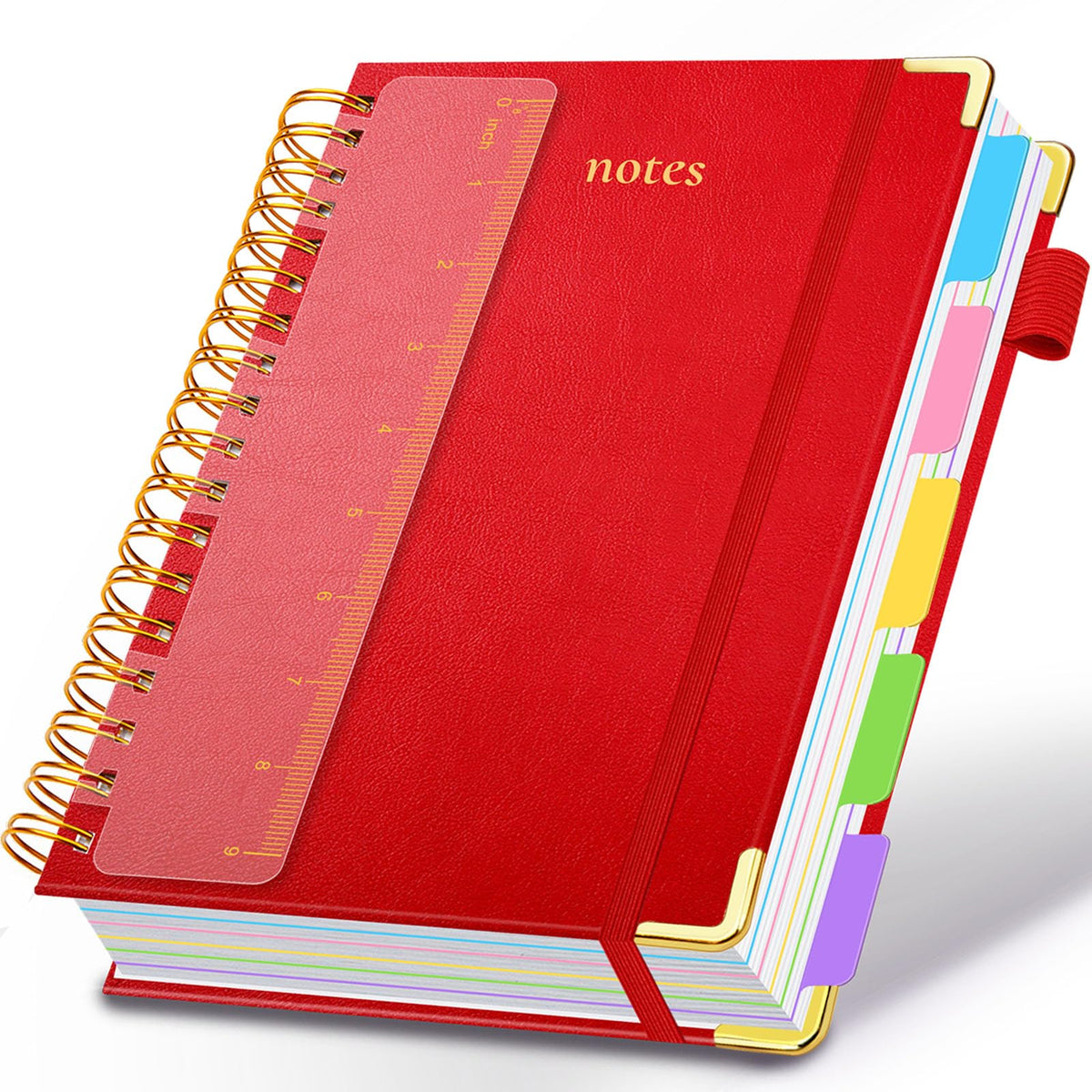 Hardcover Spiral Notebook 8"x10" Journal Notebook with Tabs and Removable Dividers 300 Pages 5 Subject Notebook College Ruled, Faux Leather Spiral Bound Notebook for Women School Work (Purple)